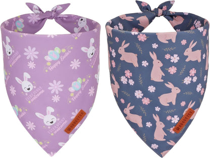 ADOGGYGO Easter Dog Bandanas, Reversible Bunny Floral Pet Scarf, Multi Size Offered, Rabbit Easter Bandana for Large and Extra Large Dogs Pets (X-Large)
