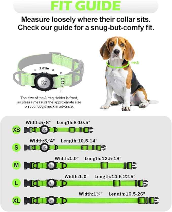 TagME Airtag Dog Collar,Waterproof Reflective Pet Collar with Airtag Holder,Soft Padded and Double D-Rings for Large Dogs,Green