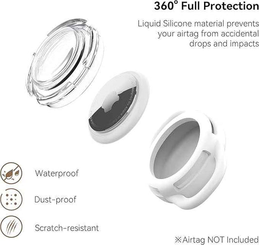 Waterproof Airtag Holder for Dog Collar, Soft Full-Body Protective Airtag Holder for Dog & Cat Collars, Ultra-Durable, Easy Installation, Lightweight Clear Airtag Case (White, Small)