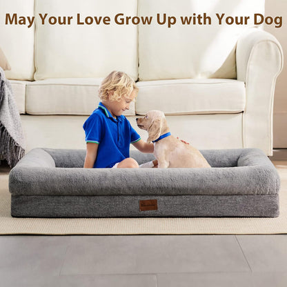 BFPETHOME Orthopedic Dog Beds for Extra Large Dogs, Washable Large Pet with Bolster, Orthopedic Large Dog Mats with Removable Covers & Waterproof Pet Bed for Pet
