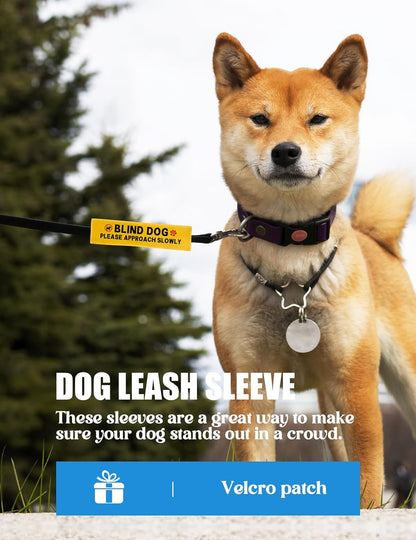 Blind Dog Please Approach Slowly Leash Sleeve, Funny Yellow Alert Hanging ID Patch Tag, Do Not Pet Velcro Patch, Pet Birthday Gifts for Dog Lovers Owner