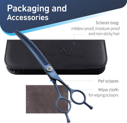 Fenice Peak Professional Dog Grooming Scissors Pet Curved Chunker Shears 7.0'' Extremely Sharp Blades 440C Steel Thinning Scissors Durable Smooth Motion&Fine Cut for Dogs and Cats