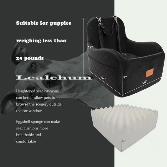 Dog Booster Car Seat for Small/Medium Dogs Up to 35lbs,Elevated Cushion Fits in Front/Back Seat,Fully Detachable and Washable,2 Storage Pockets & Dog Leashes,Easy to Install(Black,Medium)