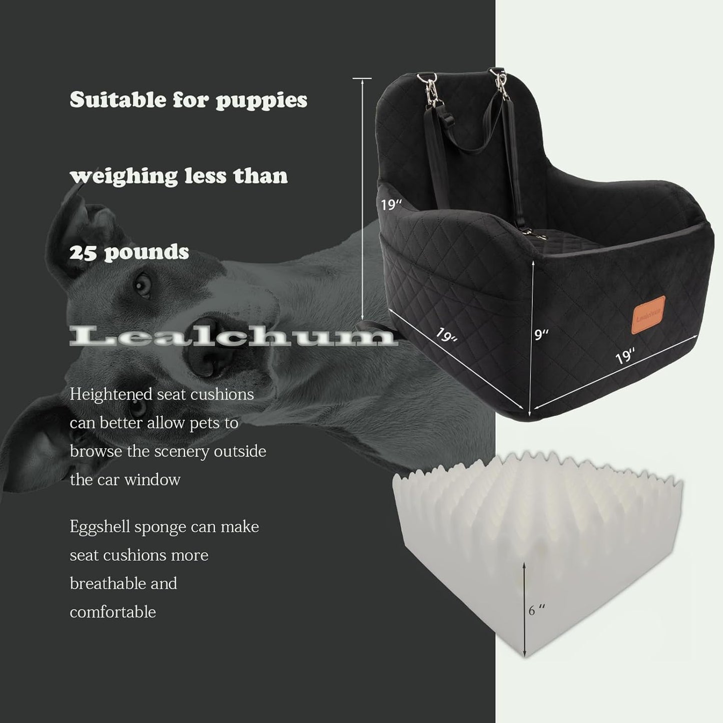 Dog Booster Car Seat for Small/Medium Dogs Up to 35lbs,Elevated Cushion Fits in Front/Back Seat,Fully Detachable and Washable,2 Storage Pockets & Dog Leashes,Easy to Install(Black,Medium)