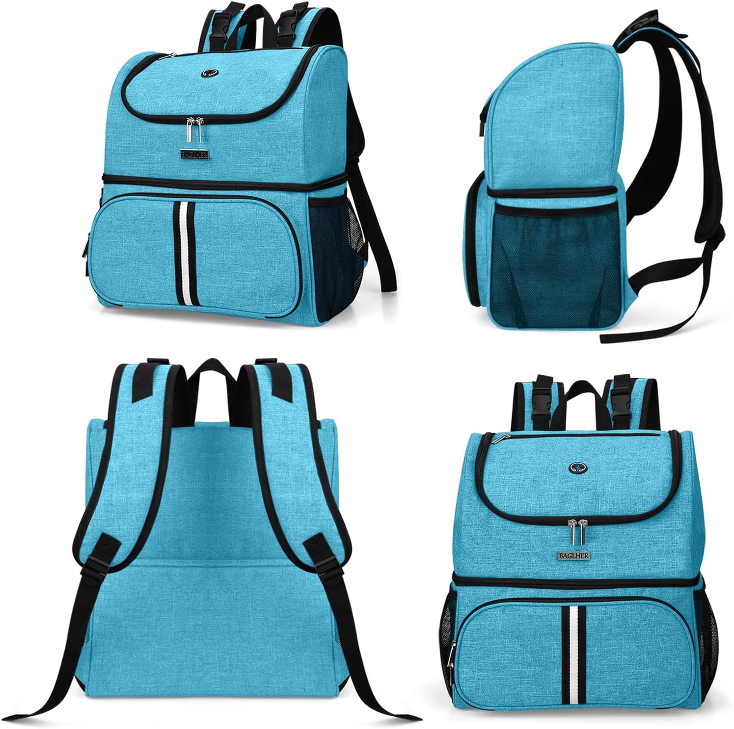 BAGLHER Pet Travel Bag, Double-Layer Pet Supplies Backpack (for All Pet Travel Supplies), Pet Travel Backpack with 2 Silicone Collapsible Bowls and 2 Food Baskets Sky Blue - Pawvie