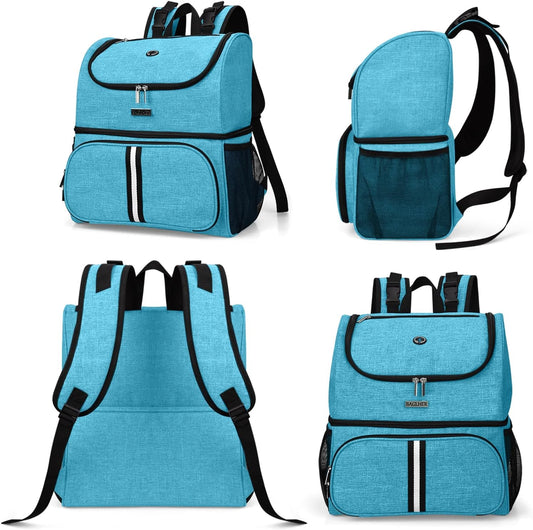 BAGLHER Pet Travel Bag, Double-Layer Pet Supplies Backpack (for All Pet Travel Supplies), Pet Travel Backpack with 2 Silicone Collapsible Bowls and 2 Food Baskets Sky Blue - Pawvie