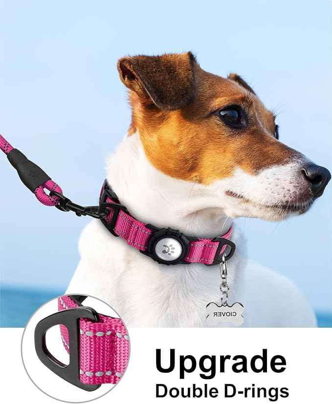 TagME Airtag Dog Collar,Waterproof Reflective Pet Collar with Airtag Holder,Soft Padded and Double D-Rings for Small Dogs,Hot Pink