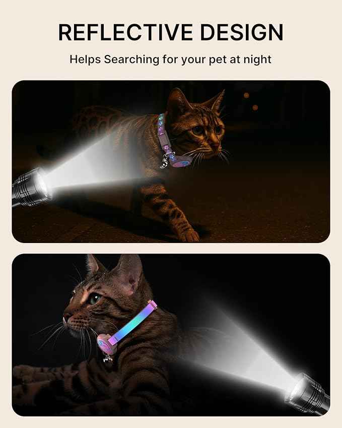 Cat Collar with Airtag Holder, 2 Pack Waterproof Breakaway Kitten Collar for Apple AirTag GPS Tracker, Adjustable Cat Collar with Buckle, Bell & Reflective Pattern for Cats, Kittens, Pink (8-11")