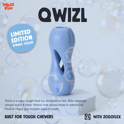 WEST PAW Zogoflex Qwizl Dog Puzzle Treat Toy – Interactive Chewing for Dogs – Dispenses Pet Treats – Brightly-Colored Dog Enrichment Toy for Aggressive Chewers, Fetch, Catch, Small 5.5", Periwinkle