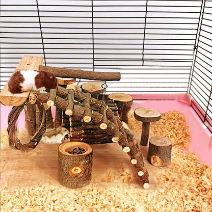 Tfwadmx Wooden Hamster Playground Platform, Small Animals Activity Set Climbing Bridge Ladder Ramps Toys for Mouse Dwarf Hamster Gerbil Chinchilla Guinea Pig Sugar Glider Syrian Hamster