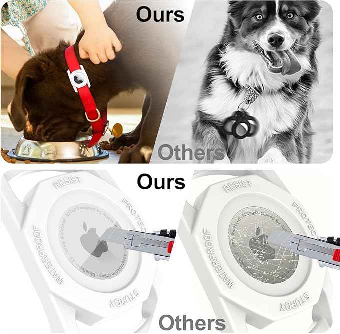 SANKALA Waterproof Airtag Case for Dog Collar, [1 Pack] Airtag Dog Collar Holder, TPU & Silicone Full Body Covered Anti-Lost Apple Air Tag Holder Protective Airtag Case for Pet Collar, White