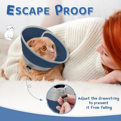 Cat Cone Collar Soft to Stop Licking, Adjustable, Foldable Lightweight Kitten Cones After Surgery Recovery for Cats & Kittens, Cat Cone Alternative (Solid Blue, S)