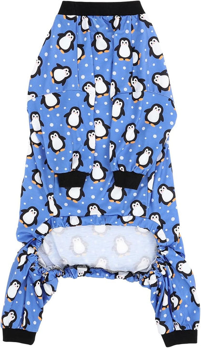 HDE Dog Pajamas One Piece Jammies Jumpsuit Pet Clothes Outfit Stretchy Lightweight Comfy Shirt Pjs for M-3XL Dogs Penguin Polka Dots - 2XL