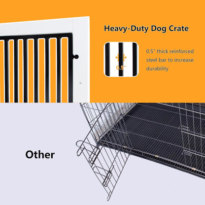 White Heavy Duty Furniture Dog Crate, Wood and Metal Kennel Cage, Pet House End Table with Drawer and Pull-Out Design, Dog Home for Indoor use, Large Size