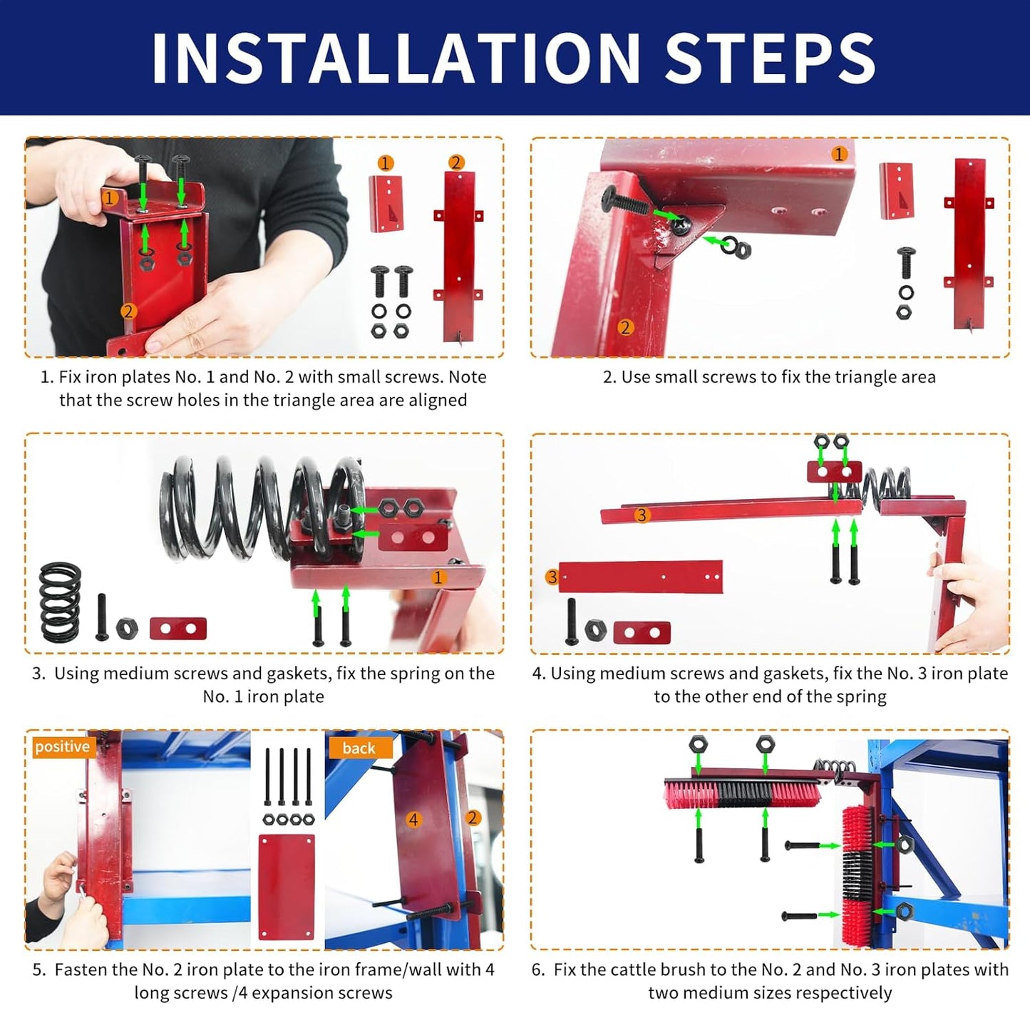 Livestock Scratch Brush With Spring Iron Holder，Animal Back Scratching Brush For Cow,Cattle,Sheep, Horses,Pigs，Massage Grooming Tool