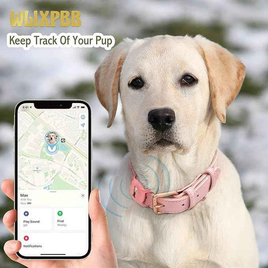 Airtag Leather Dog Collar for Small Medium Large Dog Adjustable Soft Padded Air Tag Puppy Collar Heavy Duty Metal Buckle Collar with Anti-Lost Airtag Holder Protective Case,L,Pink