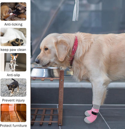 SCENEREAL Anti Slip Dog Sock to Prevent Licking Paws for Hardwood Floors, Boots & Paw Protector Shoes for Hot/Cold Pavement with Grippers, Double Sides Grips for Small Medium Large Senior Dogs, XS