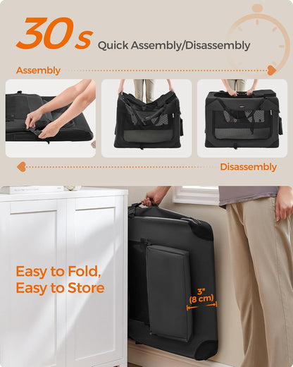 Feandrea 36 Inches Collapsible Soft Dog Crate, Portable Travel Dog Crate for Indoor and Outdoor Use, Dog Carrier Kennel with Safety Zippers, for Living Room, Car, Travelling, Camping, Black UPDC90H