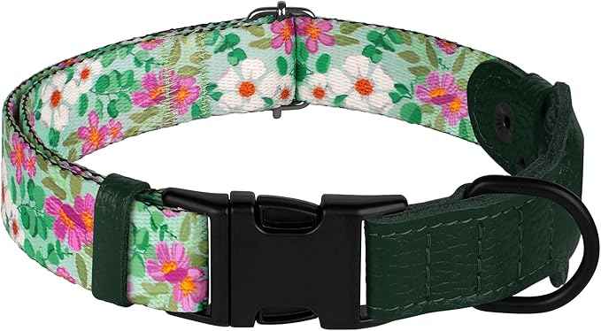 AirTag Dog Collar with Metal Buckle - Printed Nylon Soft Leather Dog Collar with Apple AirTag Holder - Secure Tracking GPS Pet Collars for Girl Boy Small Large Dogs (M, 14"-18" Neck Fit, Floral)