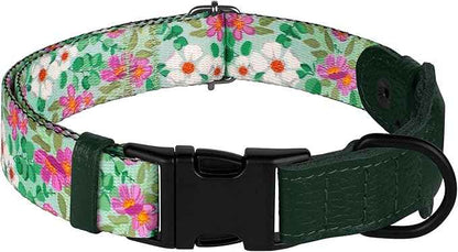AirTag Dog Collar with Metal Buckle - Printed Nylon Soft Leather Dog Collar with Apple AirTag Holder - Secure Tracking GPS Pet Collars for Girl Boy Small Large Dogs (M, 14"-18" Neck Fit, Floral)