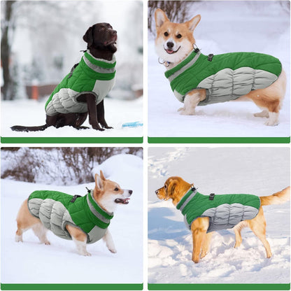FUAMEY Dog Coat for Small Dogs,Waterproof Dog Winter Jacket with Harness Built in Puppy Cold Weather Coats Reflective Pet Vest with Zipper Warm Fleece Dogs Snowsuit Windproof Green S