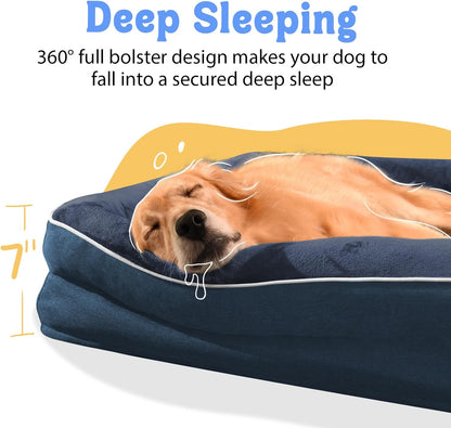 Washable Orthopedic Large Dog Bed - Extra Large Dog Bed with Bolsters Removable Orthopedic Foam Support Dogs Beds for XL Large Size Pet with Waterproof Cover Non-Slip Bottom