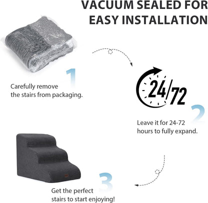 Dog Stairs for Couch Sofa and Chair, 3-Step Dog Steps for Small Dogs and Cats, Non-Slip Indoor Pet Step, Dark Grey - Pawvie