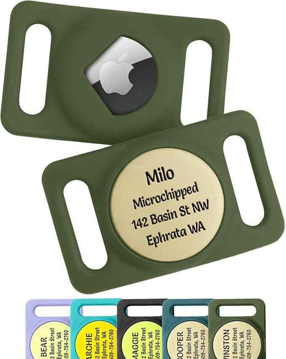 GoTags Designed for Airtag Engraved Dog Collar Holder, Personalized Case for Pet Collar, Up to 4 Lines of Custom Text, Slide On Tag for GPS Dog Tracker, Compatible with Apple iPhone (Large Pack of 1)