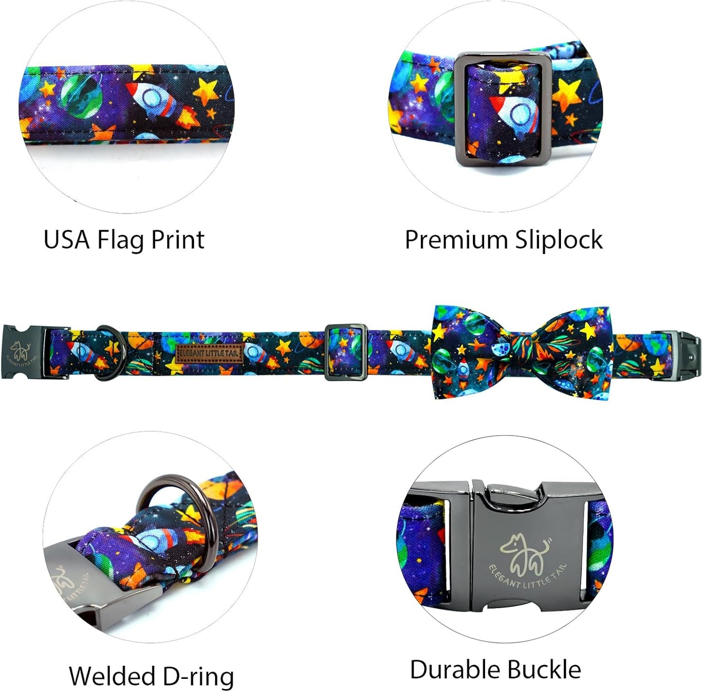 Elegant little tail Dog Collar, Boy Pet Collrs Blue Durable Soft Bowtie Dog Collar Adjustable Dog Collars for Small Medium Large Dogs