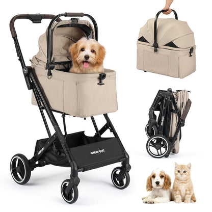 X2 Pet Stroller, Dog Cat Stroller for Small Pets Under 44lbs, Equipped with Detachable & Foldable Carrier, Waterproof Pad & Sunshade Canopy,Camel (Camel) - Pawvie