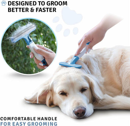 POODLIE Poodle Pet Dog Grooming Rake | Dematting Tool with Stainless Steel Shedding Comb for Pets | 2 Rows of Pins Gently Remove Loose or Tangled Hair from Undercoat (Blue)