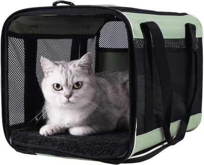 petisfam Easy Load Pet Carrier for Large, Medium Cats, 2 Cats and Small Dogs with Comfy Bed. Easy to Get Cat in, Escape Proof, Easy Storage, Washable, Safe and Comfortable for Vet Visit and Car Ride - Pawvie