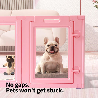DIY Clear Acrylic Dog Playpen House,Quick Easy Assembly and Disassembly,Strong Floor Suction,Indoor and Outdoor Use,Easy Cleansing Puppy Fence (Sakura Pink, 23.6" H, 12PCS)