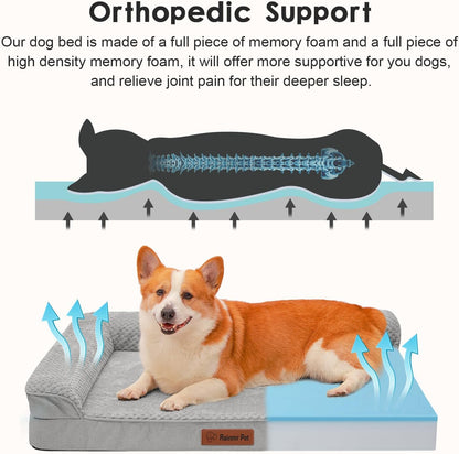 Orthopedic Dog Bed, 3 Inch Memory Foam Dog Beds for Large Dogs, Washable Removable Cover, Nonskid Bottom, Waterproof Pet Couch for Indoor, Outdoor or Car Use, 36x27 Inches L Light Grey