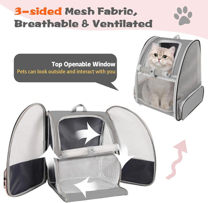 Cat Backpack Carrier,Pet Carrier Airline Approved for Small Dog Cat Puppy Kitten Bunny,Ventilated Mesh Design Animal Backpack for Hiking Camping Travel Bag (Light Grey)