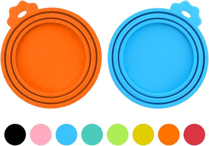2 Pack Pet Food Can Covers, Silicone Universal Can Lids for Dog & Cat Food, BPA Free, One Fit Most Standard Size Can Lids Top Orange/Blue