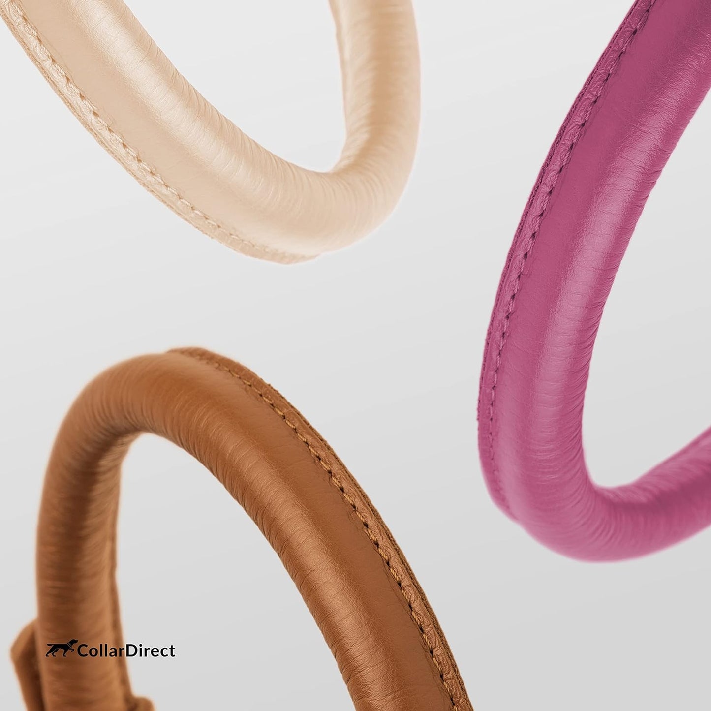 CollarDirect Rolled Leather Dog Collar, Soft Padded Round Puppy Collar, Handmade Genuine Leather Collar Dog Small Large Cat Collars 13 Colors (15-19 Inch, Pink Textured)