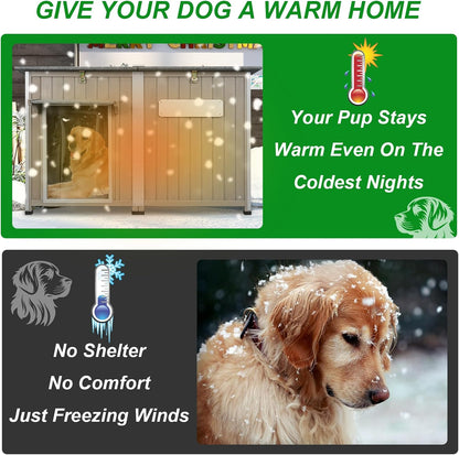 Dog House Outdoor Weatherproof & Wooden Dog Kennel with Chew-Proof Iron Frame，Removable Floor, Adjustable Vent Window, Easy Assembly for Large and Extra-Large Dogs 55.1" D x 33.1" W x 34.8" H