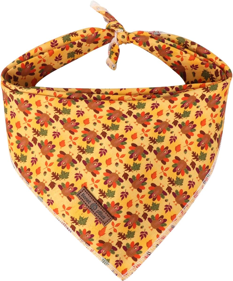 Lionet Paws Thanksgiving Dog Bandana Washable Cotton Handkerchief Scarf Triangle Turkey Bandana for Small Medium Large Dogs Girl Boy Gift