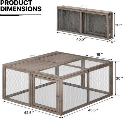MoNiBloom Foldable Chicken Run Wood Chicken Coop Rabbit Hutch No Assembly Required Indoor/Outdoor Small Animal Nesting Box Portable Habitat Enclosure Spacious Pet Playpen 45.5 x 42.5 x 20 inch Grey
