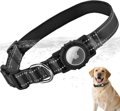 Airtag Dog Collar with Waterproof Air Tag Holder, Integrated Reflective Pet Collar with Soft Padding, Adjustable Nylon Collar for Small Medium Large Dogs, Black, XS (9.5"-11.8")