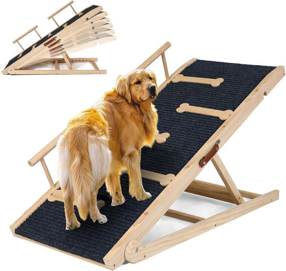 Dog Ramp for Bed Couch Extra Wide Folding Pet Ramps for Large Dogs to Get on Bed, Portable Doggie Steps 6 Adjustable Height 27.3”, 47.3" Long - Pawvie