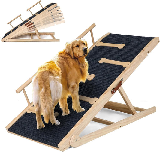 Dog Ramp for Bed Couch Extra Wide Folding Pet Ramps for Large Dogs to Get on Bed, Portable Doggie Steps 6 Adjustable Height 27.3”, 47.3" Long - Pawvie