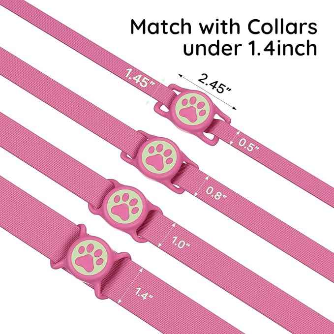2 Pack Waterproof Airtag Dog Collar Holder for Apple Air Tag, Silicone Dog Airtag Holder for Dogs & Cat Collars(Black/Rosered Luminous)