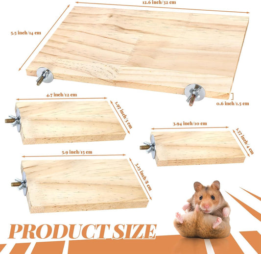 BILLIOTEAM 4-Size Bird Platforms with Wood Perches and Stand Boards - Habitat Cage Corner Shelves with Stainless Steel Washers - Ideal for Parrots, Cockatiels & Small Pets like Hamsters, Gerbils & Chi