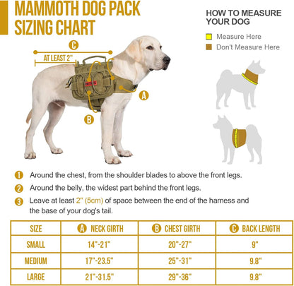 OneTigris Dog Backpack for Medium & Large Dogs, Nylon Backpack for Dogs Tactical Pet Backpack with Side Pockets for Hiking Walking Training Running (Brown, Large)