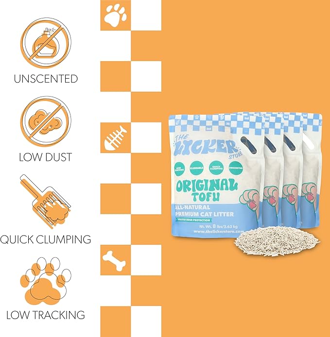 CLR3008A-SET4 Ultra Absorbent Fast Clumping, Flushable, Natural Ingredient, Odor Control, Low Dust and Low Tracking Tofu Cat Litter, 8 LBS x 4 Bags