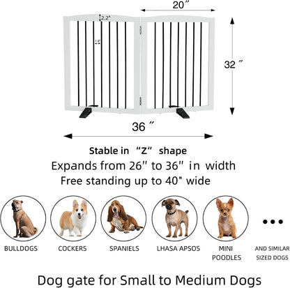 Freestanding Panel Dog Gate for Indoor, Doorways,Stairs, or Hallways,Foldable Wooden Dog Gates for House,Pet Gate for Dogs,Dog Fence, Puppy Gate,Support Feet Included,32 "Height-2 Panels,White