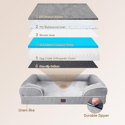 EHEYCIGA Orthopedic Dog Beds for Extra Large Dogs, Waterproof Memory Foam XXL Pet Bed with Sides, Non-Slip Bottom and Egg-Crate Foam Big Dog Couch Bed with Washable Removable Cover, Grey