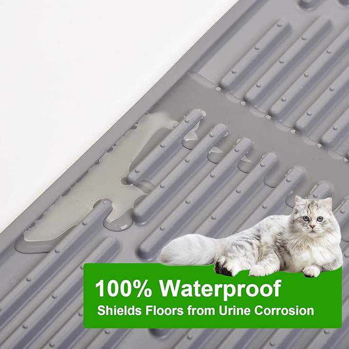 Gosmol Waterproof Cat Litter Mat XXL, 38" x 25" Litter Trapping Mat，Kitty Litter Box Mats Extra Large Easy Clean, Litter Trapping Catcher Mat, Cat Supplies & Accessories for Indoor Cats -Grey